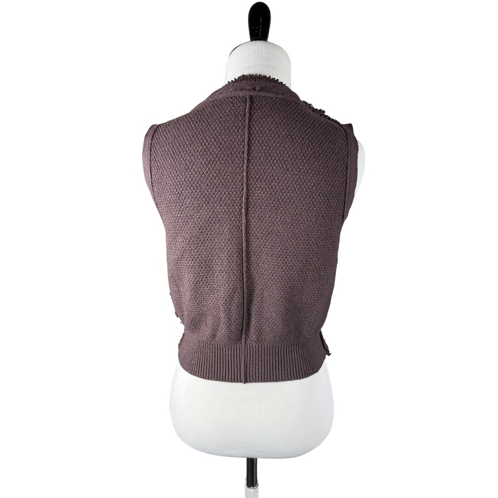 Free People Boho Brown‎ Cable Chunky Knit Cropped Button Up Sweater Vest Small - Picture 4 of 8